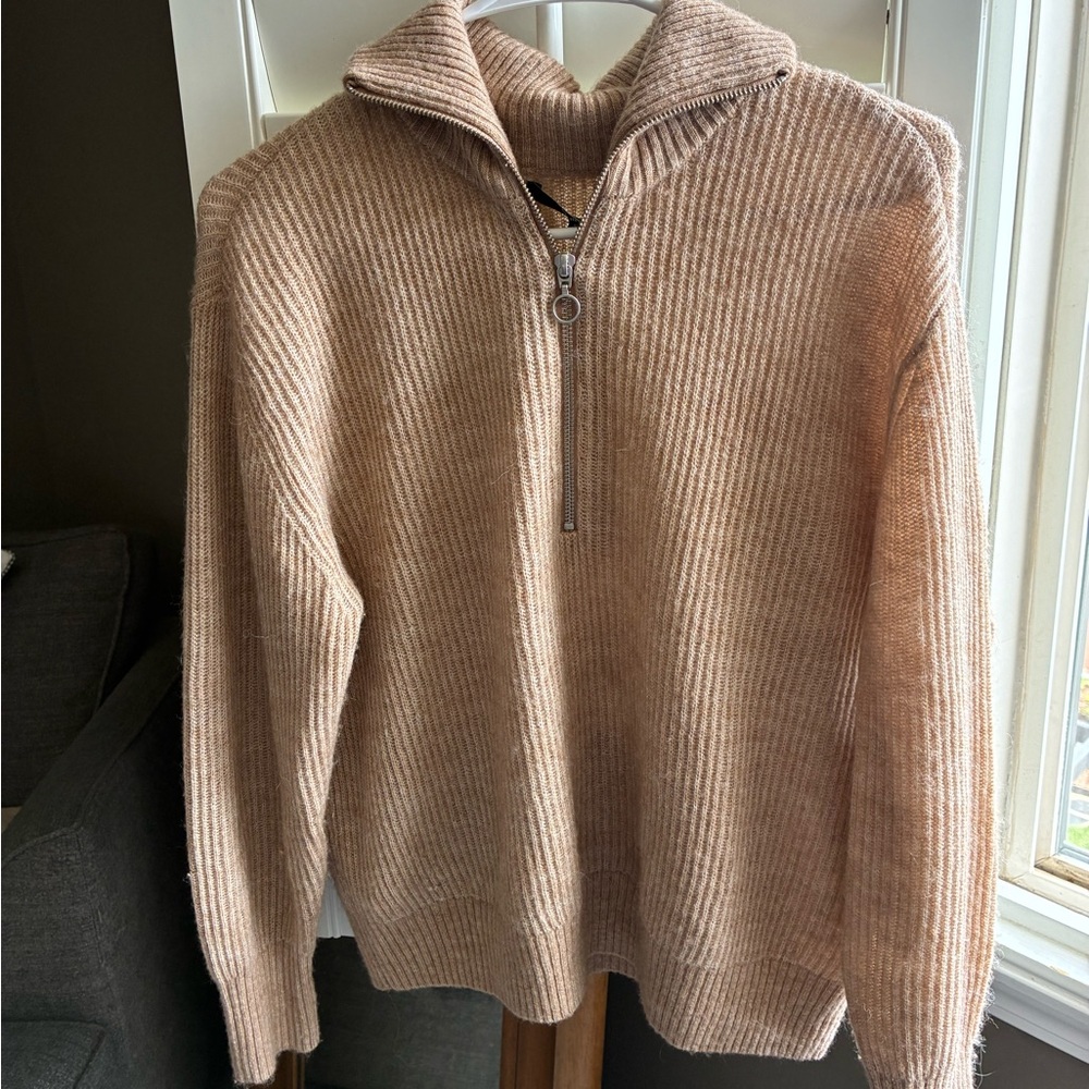 Quince Beige Quarter Zip-Up Sweater